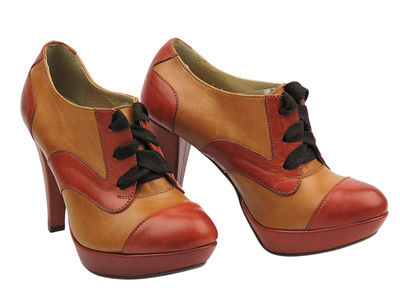 Skórzane botki damskie brązowe na słupku EBATA 1281,