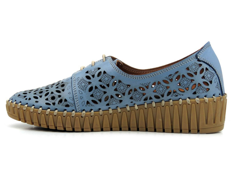 Ażurowe półbuty damskie ze skóry naturalnej - MANITU 850021, niebieskie