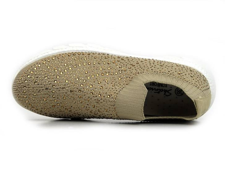 Materiałowe buty damskie sportowe z cekinami - Skotnicki 0592, beżowe