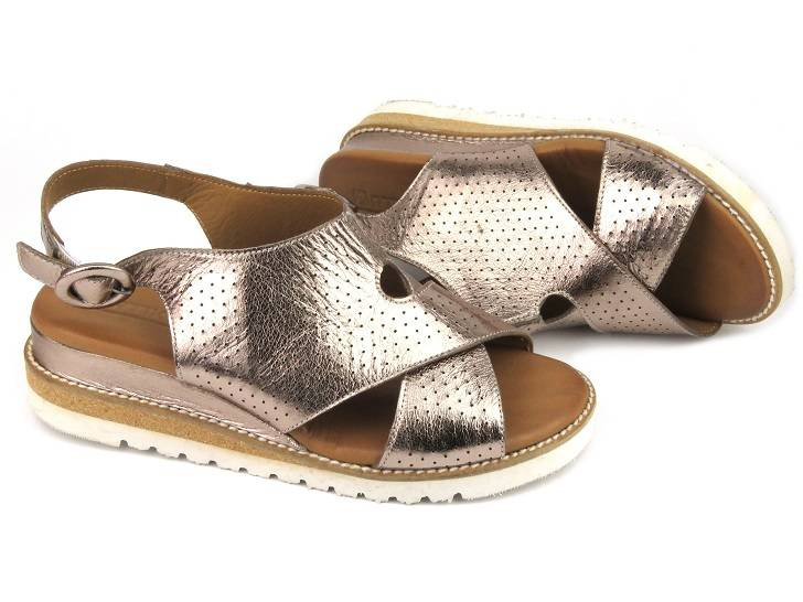 Skórzane sandały damskie na koturnie - Artiker 50C0844, brązowe