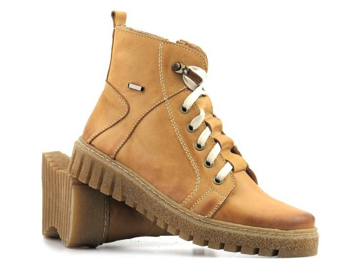 Skórzane trapery damskie HELIOS Komfort 577, jasnobrązowe