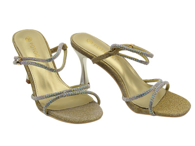 Sandały damskie na obcasie złote Potocki 25-20326