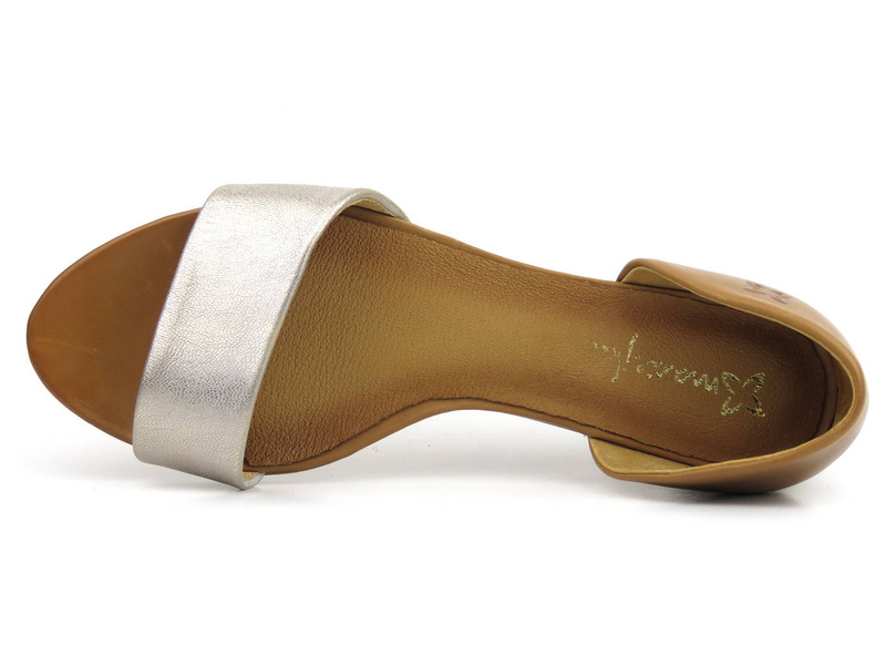 Sandały damskie na niskim koturnie - MACIEJKA 01971-45, brązowo-srebrne