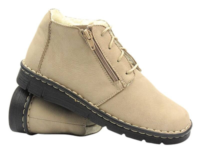 Wygodne botki damskie z miękkiej skóry - Nika Komfort  1388, beżowe