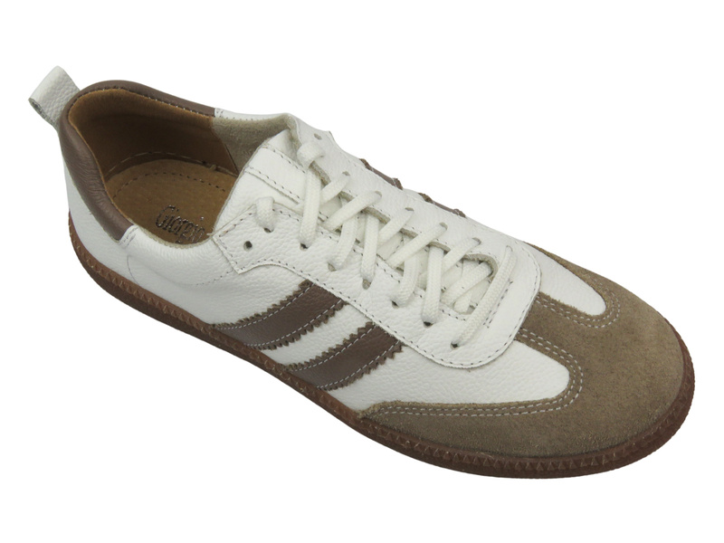 Skórzane sneakersy damskie - Best-But 1403, biało-beżowe