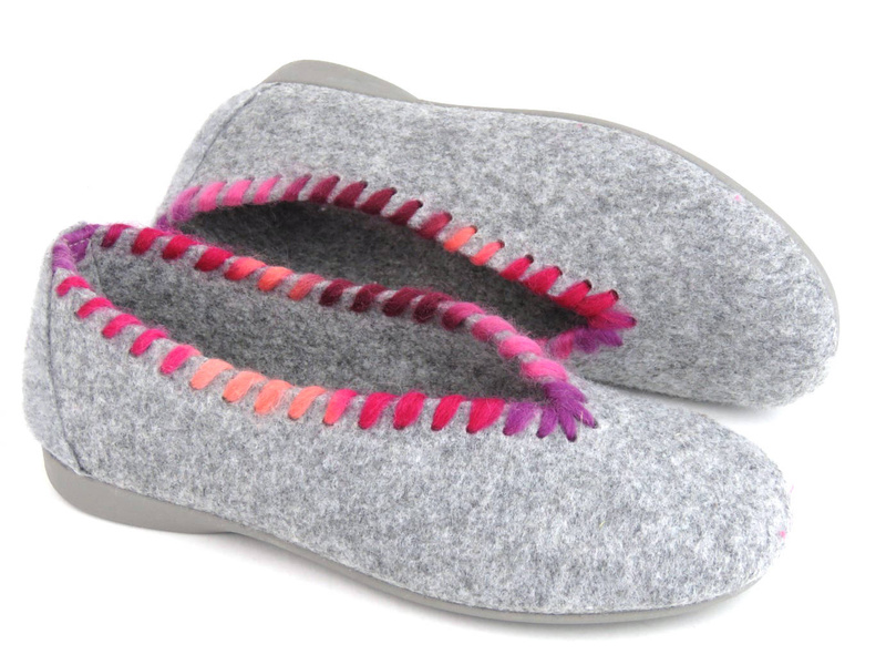 Ciepłe, filcowe kapcie damskie wysokie - MANITU 340029-91, szare