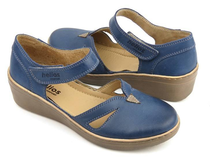 Skórzane półbuty damskie z wycięciami - HELIOS Komfort 364, granatowe