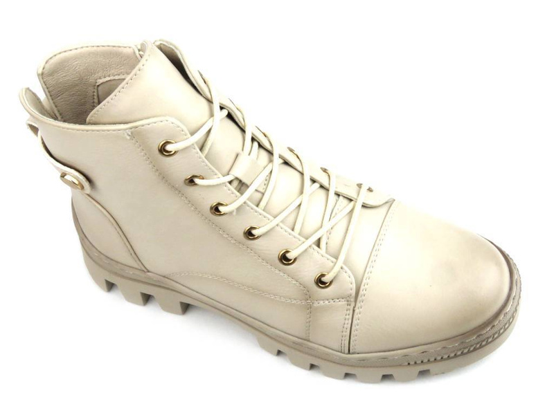 Ocieplane botki damskie - Potocki 23-12168, beżowe