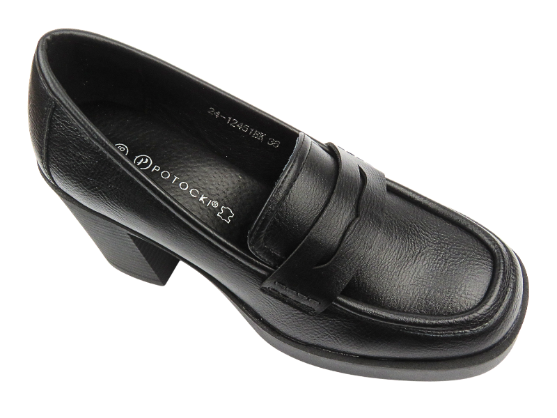 Półbuty Damskie Potocki 24-12451 Czarne Wsuwane Eleganckie