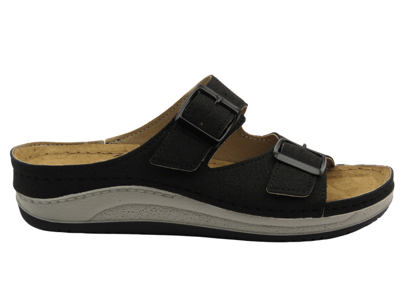 Klapki damskie z klamrami - INBLU PF-06, czarne