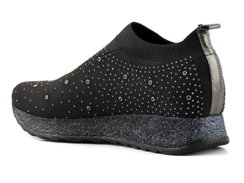 Materiałowe buty damskie sportowe z cekinami - Venezia 759, czarne