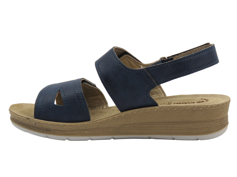 Sandały damskie na koturnie na rzep INBLU FC-61 -granatowe