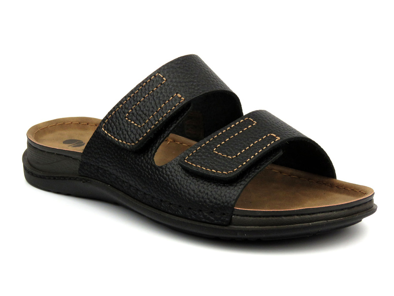 Skórzane klapki męskie - INBLU GV-02I, czarne