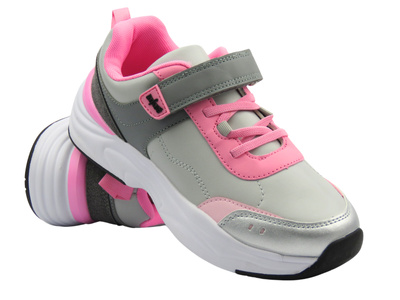 Buty Sportowe Młodzieżowe - Befado 516Q254 Szaro-różowe Na Rzep