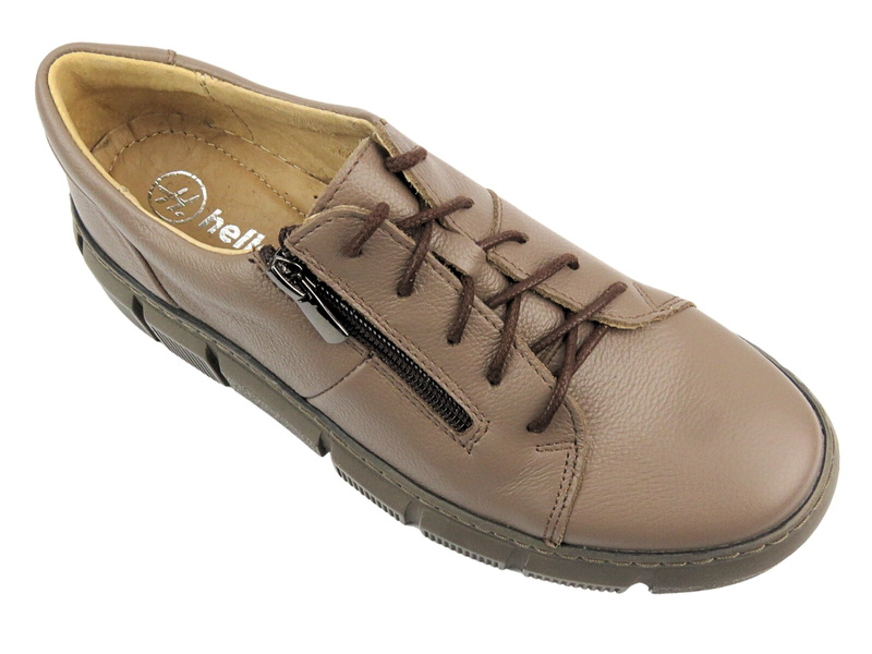 Skórzane Półbuty Damskie Polskiej Marki - HELIOS Komfort 413 Khaki - Na Zamek
