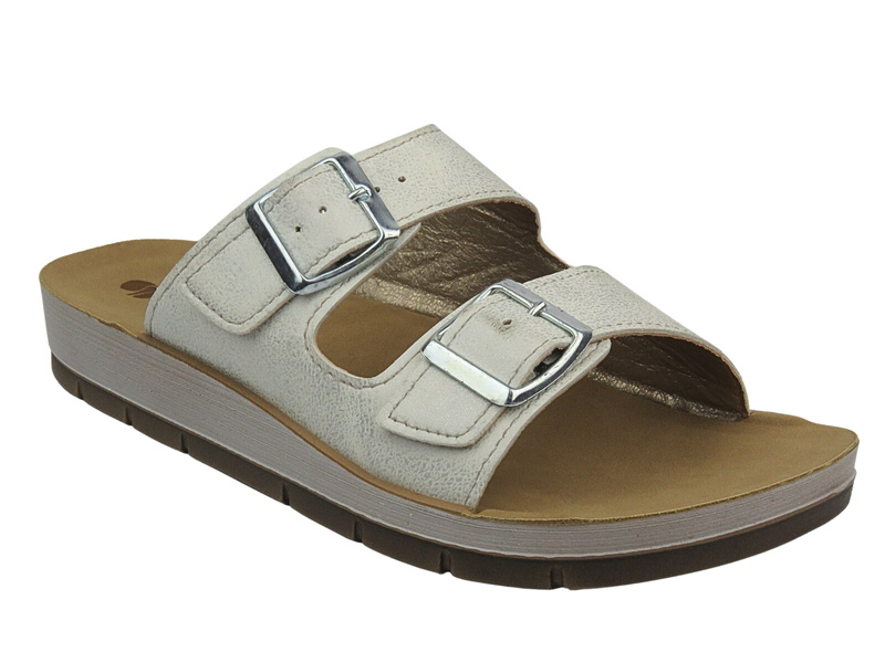 Klapki damskie z klamrami - INBLU PROCIDA białe, wsuwane