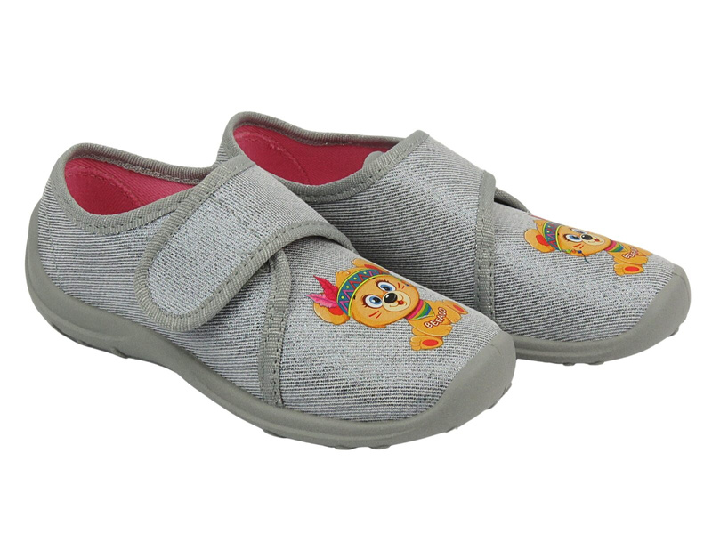 Miękkie kapcie, buty dziecięce z tęczą - BEFADO 660X061, szare