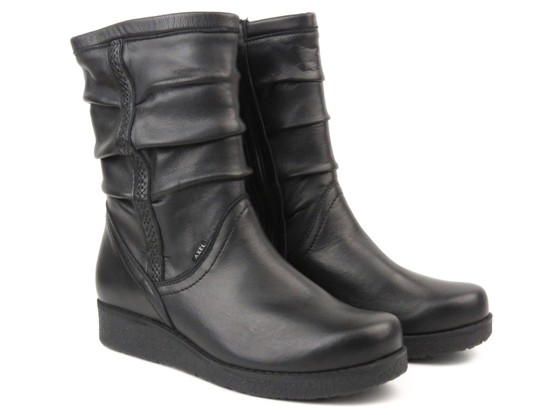 Skórzane kozaki damskie - AXEL 4055, czarne