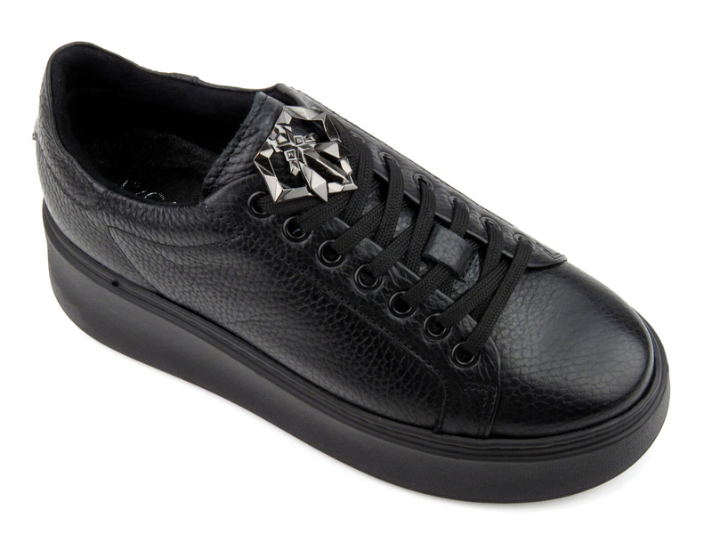 Skórzane buty damskie na platformie - Carinii B9284, czarne