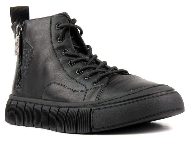 Skórzane sneakersy męskie za kostkę - JOHN DOUBARE 7092, czarne