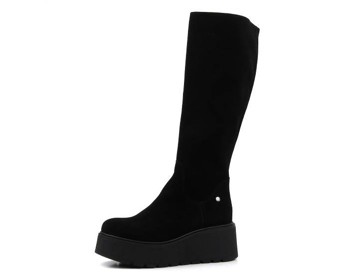 Zamszowe kozaki damskie na platformie i koturnie - Maciejka 05767-01, czarne