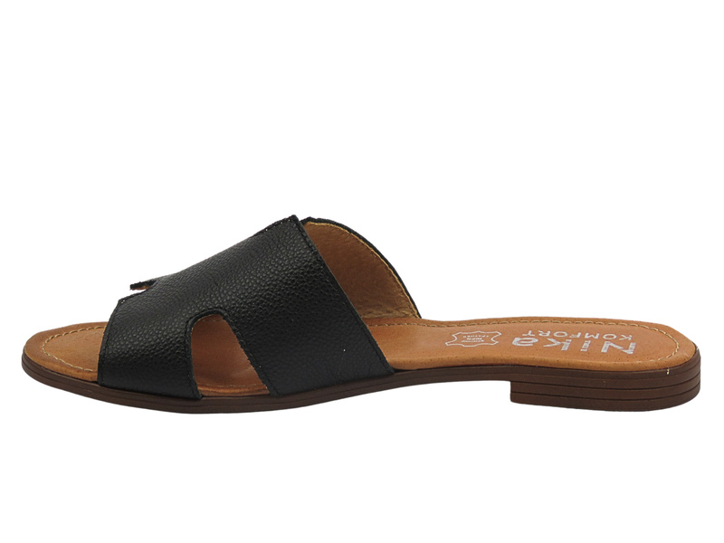 Skórzane klapki damskie Nika Komfort 1253, czarne