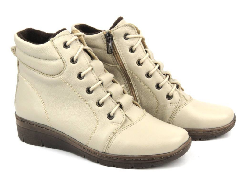 Ocieplane botki damskie - HELIOS Komfort 562, ecru 2