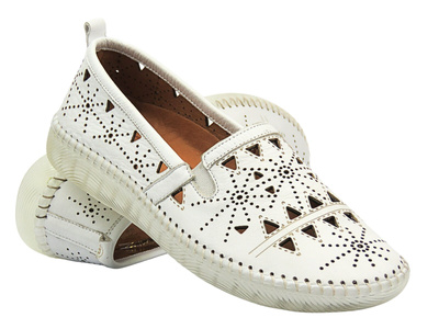 Skórzane Półbuty damskie białe  Manitu 840073-03