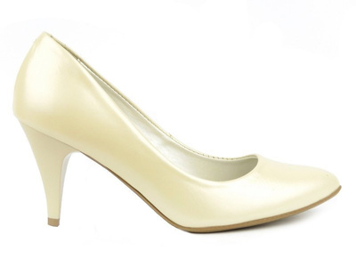 Skórzane czółenka na szpilce - Lewski 2391/2, perłowy