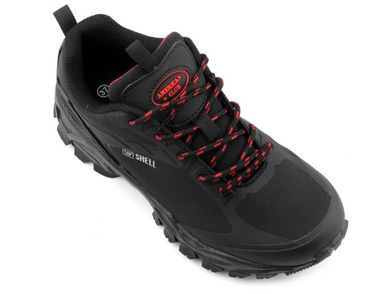 Trekkingi męskie młodzieżowe czarno-czerwone American Club Softshell HL 18/21