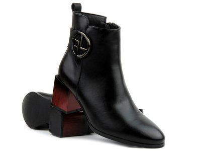 Botki damskie na wygodnym obcasie - Potocki 23-12227, czarne