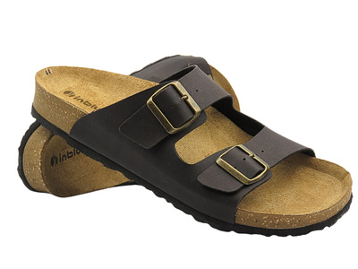 Klapki męskie z klamrami ciemnobrązowe INBLU NU-12