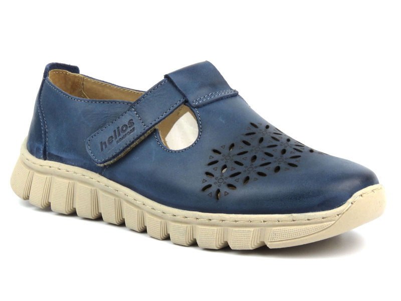 Skórzane półbuty damskie wiosenne - Helios Komfort 421, granatowe