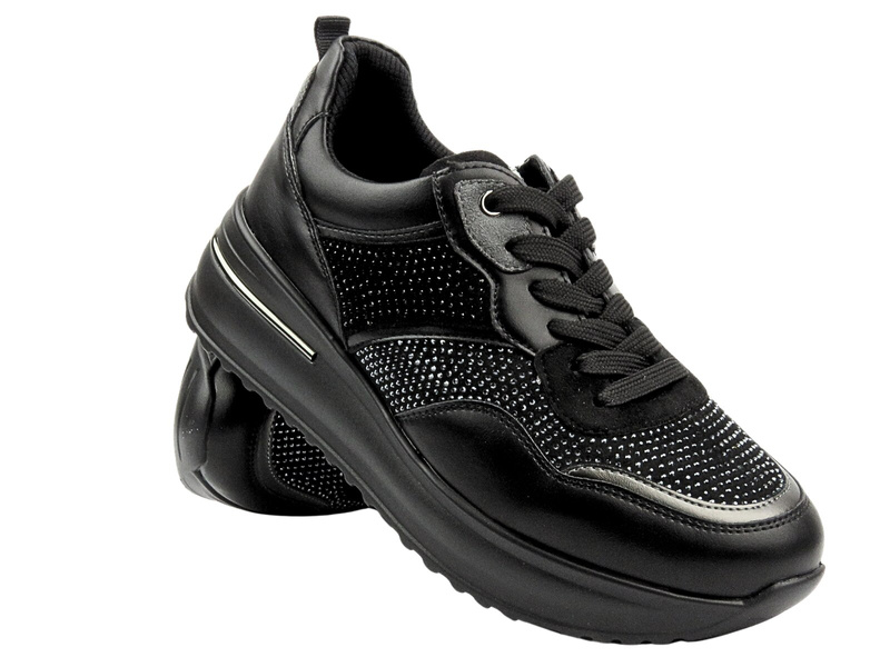 Sneakersy damskie z kryształkami czarne INBLU IN-397