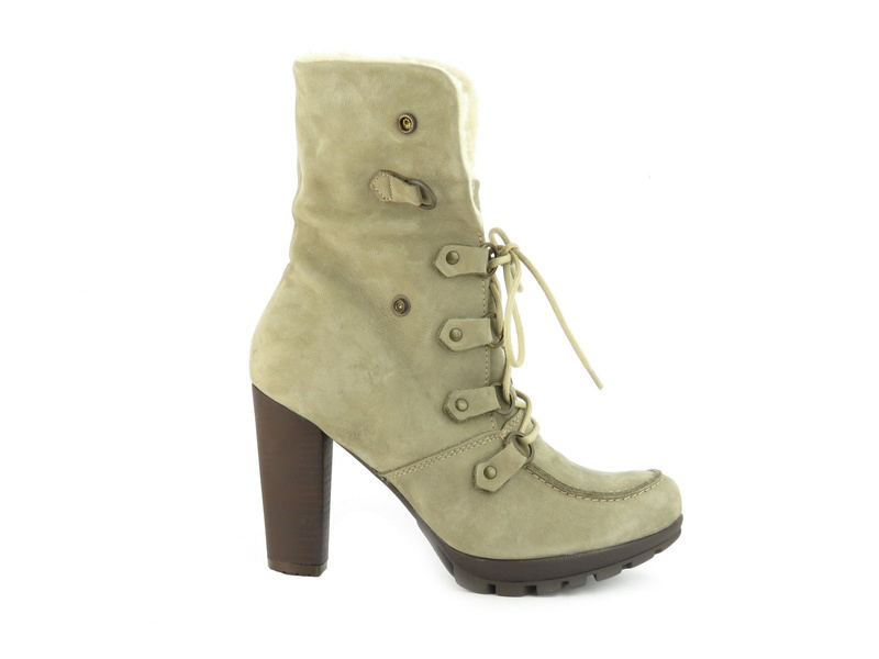 Ciepłe botki damskie na słupku - Best-But 564, cappuccino