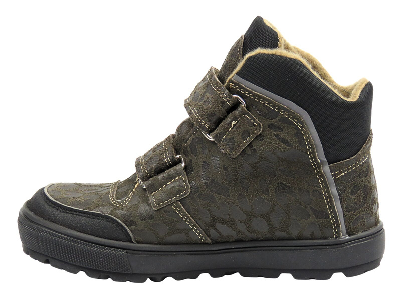 Botki dziecięce skórzane Jamet 399, zielone w panterkę