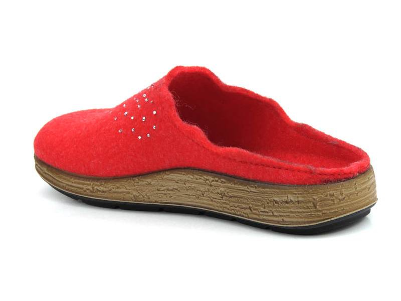 Kapcie damskie z ekologicznego filcu - INBLU ILENA 40337, czerwone z kryształkami