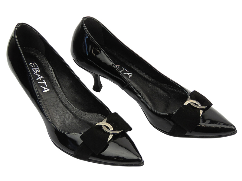 Skórzane czółenka na obcasie czarne EBATA 0587.84