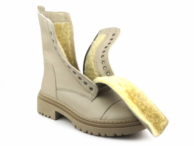 Ciepłe trzewiki, wysokie botki damskie - Wasak 0640, ecru