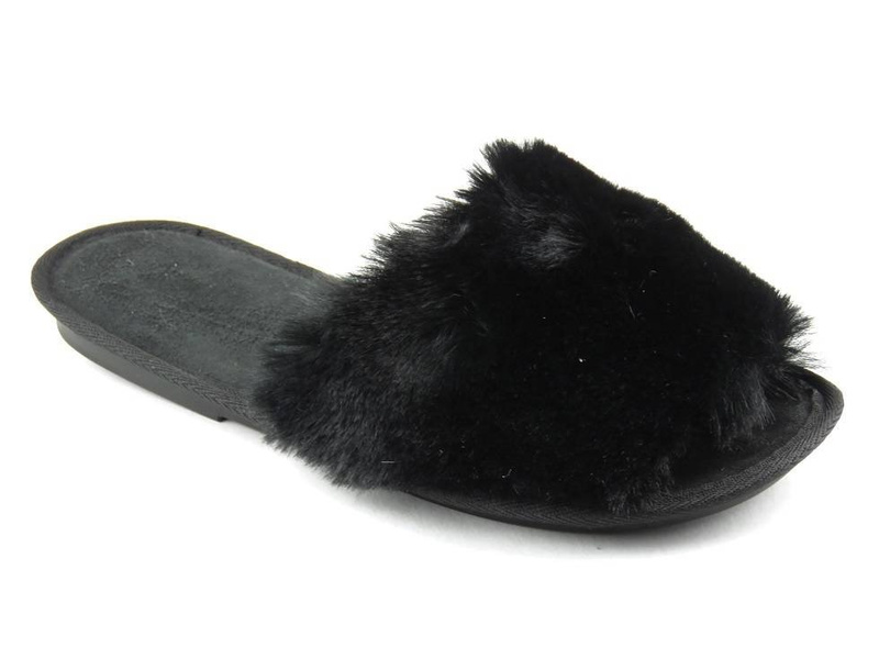 Kapcie damskie z futerkiem - Inblu 155D106, czarne