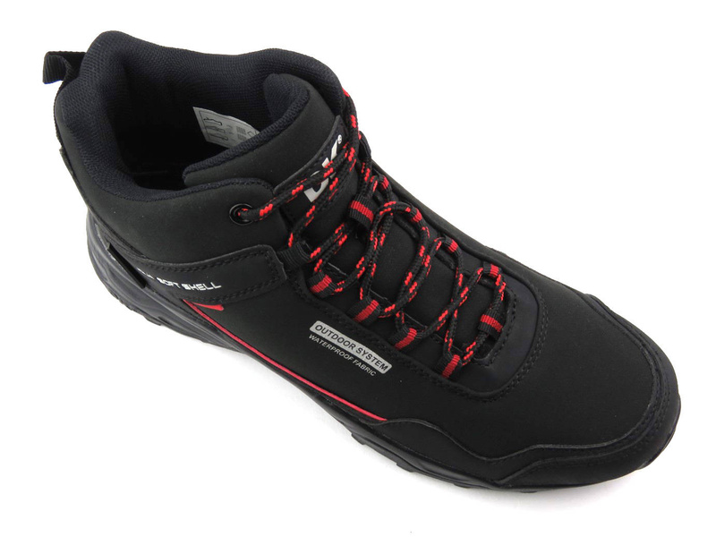 Wysokie trekkingi męskie OUTDOOR DK Aqua Soft Shell 1029, czarne z czerwonym