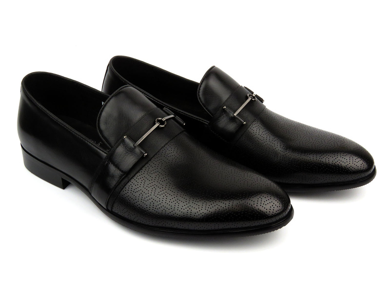 Eleganckie mokasyny, półbuty męskie JOHN DOUBARE V968-109-T1, czarne 