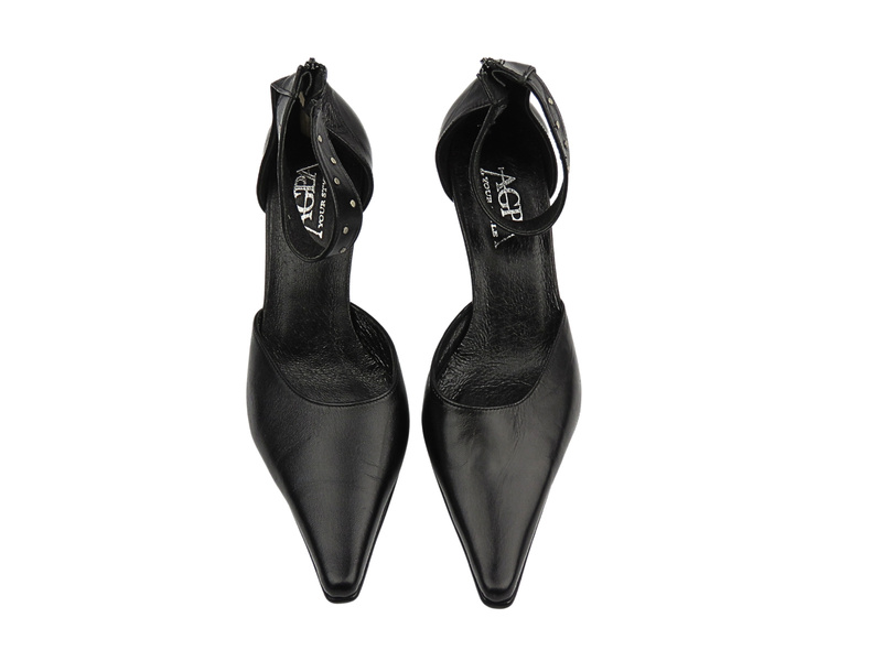 Skórzane czółenka damskie na szpilce czarne GriNbut 126