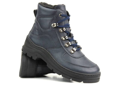 Skórzane botki damskie - Waldi 1050, granatowe