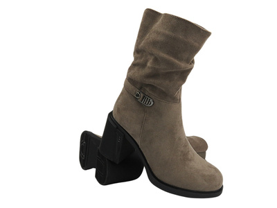 Botki damskie na obcasie khaki Potocki 24-60310