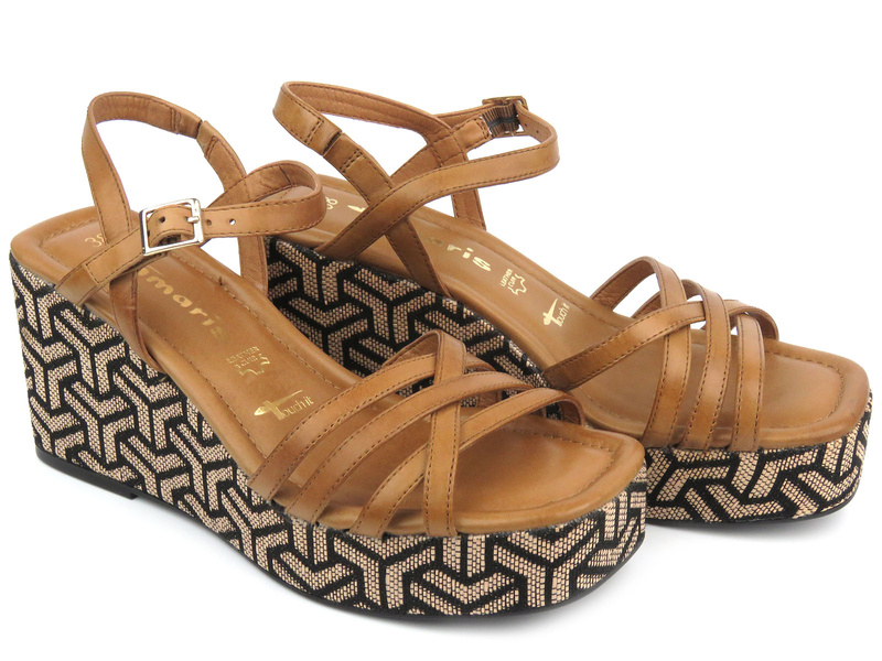 Sandały damskie na koturnie - TAMARIS 1-28014-42, brązowe