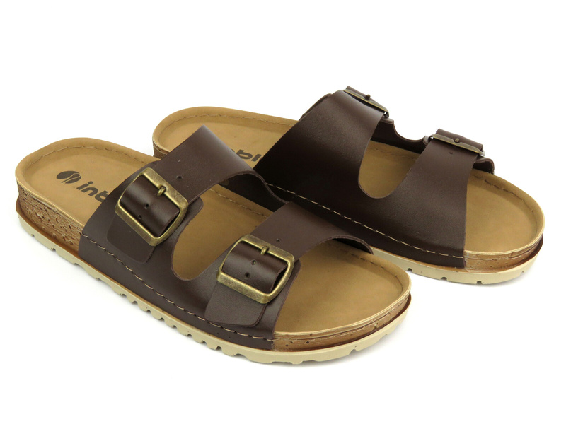 Klapki męskie z klamrami ciemnobrązowe INBLU RU-2I