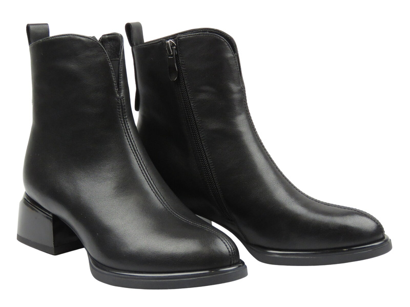 Ocieplane botki damskie na obcasie czarne Cambell 25-55319