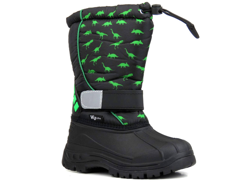 Śniegowce, buty zimowe dziecięce - WOJTYŁKO 23041, czarne w dinozaury