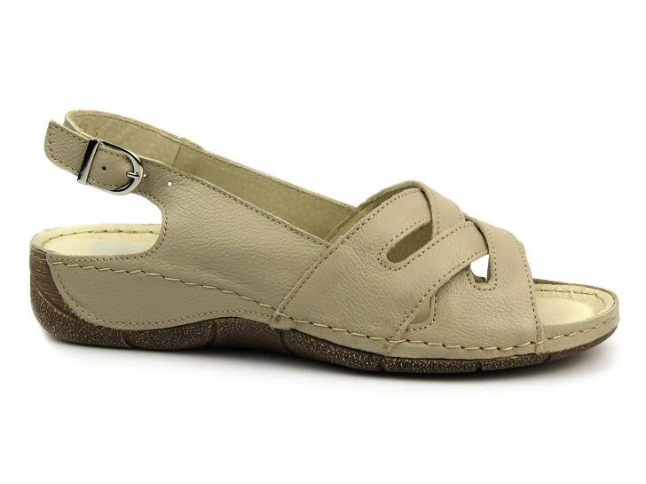 Skórzane sandały damskie - HELIOS Komfort 134, ecru